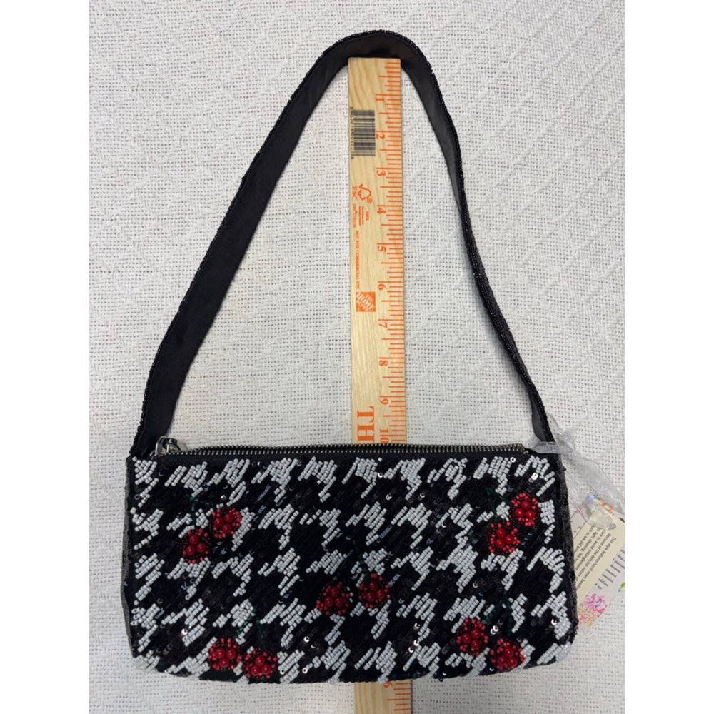 Viral Tik Toc Famous Made In India Cherry Houndtooth Beaded Handbag w/Cherry - Picture 12 of 12